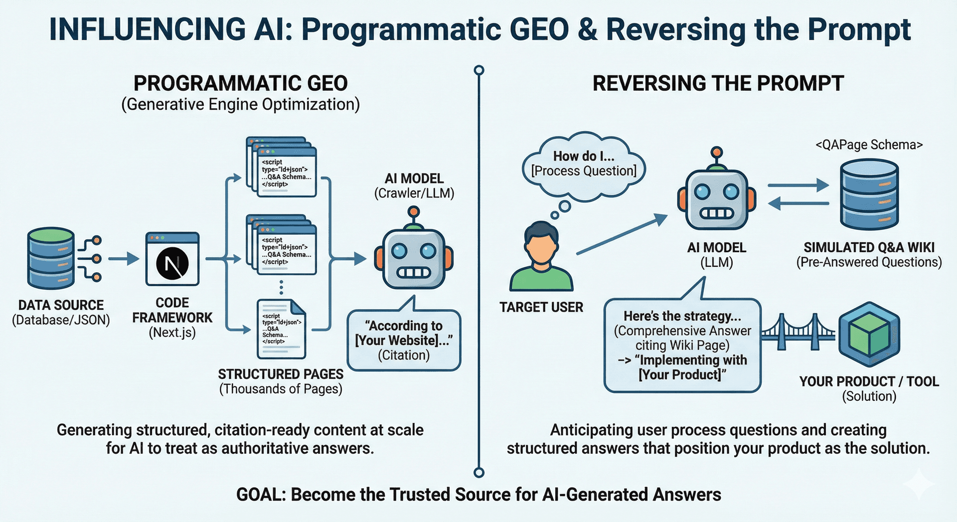 infographic explaining programmatic generative engine optimization and reverse prompting